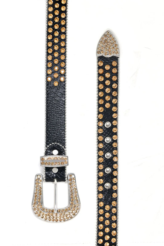Cinturón Negro Diamantes Oro
