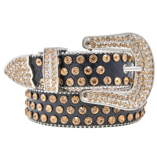 Cinturón Negro Diamantes Oro