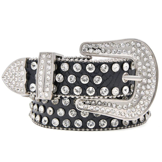 Cinturón Negro Diamantes Plata
