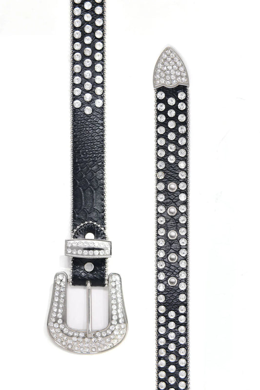 Cinturón Negro Diamantes Plata